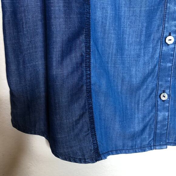 Foxcroft Women's Button-up Shirt Tencel Long Sleeve Shirt Color Block Retro - Picture 6 of 13